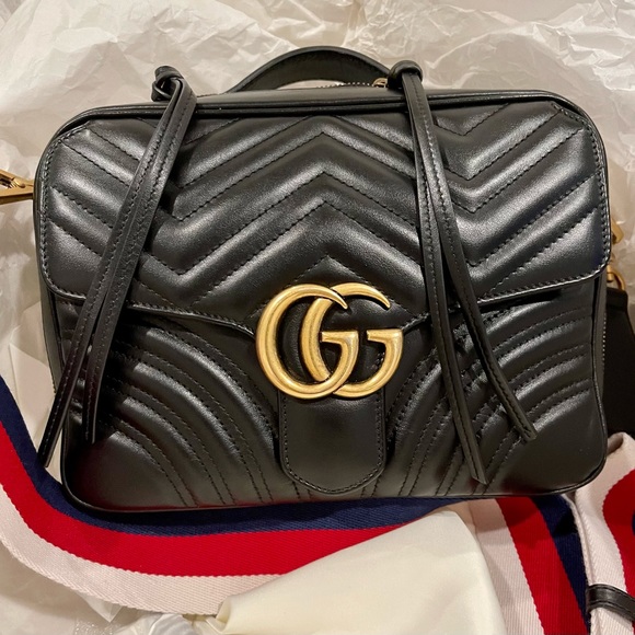 Gucci GG Marmont Zip Around Camera Shoulder Crossbody Black Matelasse Leather - Picture 3 of 11